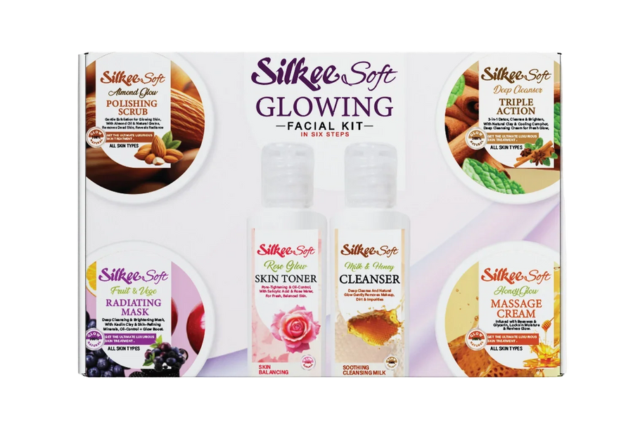 Silkee Soft 6-Step Glowing Facial Kit box with all six products