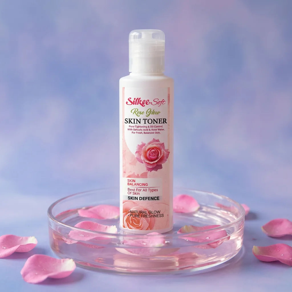 Rose Glow Skin Toner with pink rose petals
